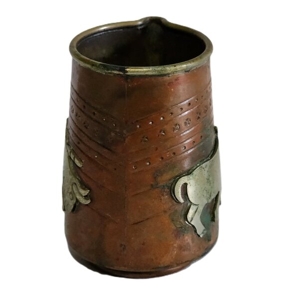 Vintage Copper w/ Sterling Bull Mini Creamer Pitcher Mexico Tlaquepaque FCS - Picture 3 of 9